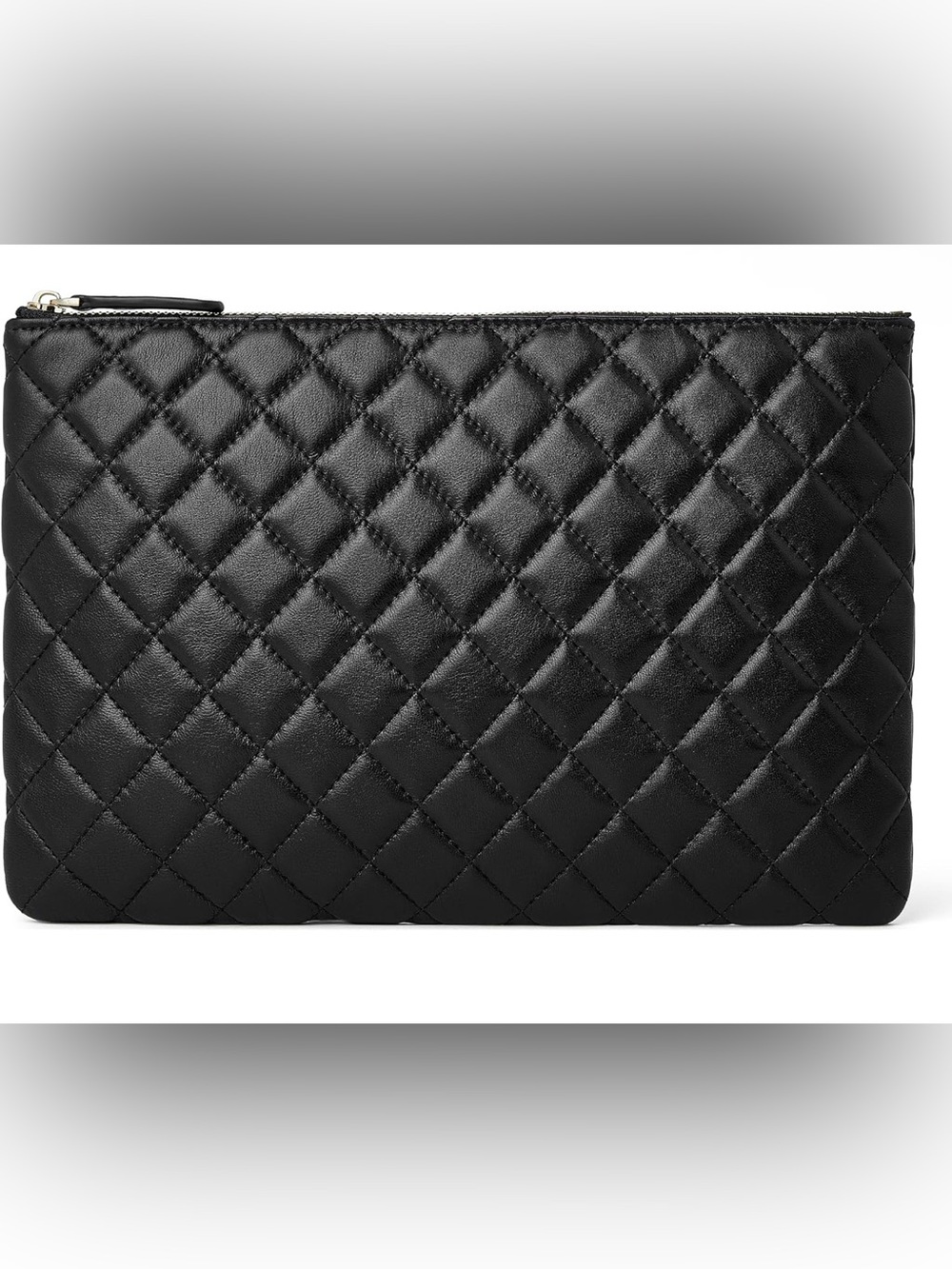 Genuine Lambskin Quilted Oversized Clutch Bag Black Large Handheld iPad laptop